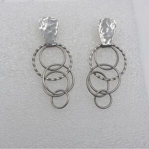 Vtg Sterling Silver Hammered Design Connected Circles Stud Earrings 2”